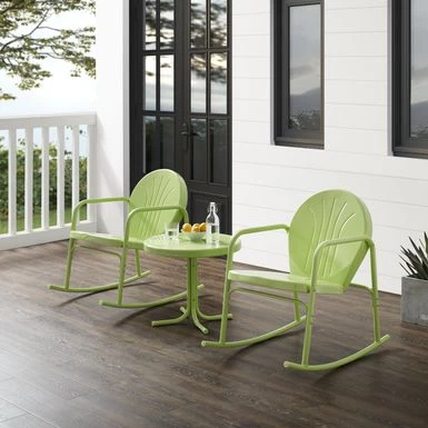 Griffith 3Pc Outdoor Metal Rocking Chair Set. - Key Lime Gloss