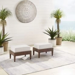 Capella Outdoor Wicker Ottoman (Set Of 2) - 18"x25.75"x17.5" - 18"x25.75"x17.5" - Creme