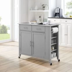 Savannah Stainless Steel Top Full-Size Kitchen Island/Cart - 37"H X 42"W X 18.25"D - Kitchen Cart - Stainless Steel - Grey