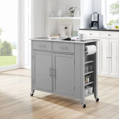 Savannah Stainless Steel Top Full-Size Kitchen Island/Cart - 37"H X 42"W X 18.25"D - Kitchen Cart - Stainless Steel - Grey