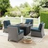 Bradenton 5Pc Outdoor Wicker Conversation Set W/Fire Table - Navy