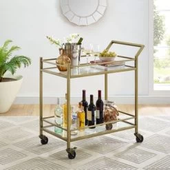 Aimee Mid-century Bar Cart - 35.5 "W X 19 "D X 36 "H - Metal/Glass - Gold