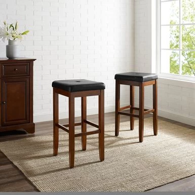 Upholstered Mahogany 29-inch Square Seat Bar Stools (Set Of 2) - 14.75 "W X 14.75 "D X 29.25"H - 14.75 "W X 14.75 "D X 29.25"H - Set Of 2 - Mahogany - Bar Height