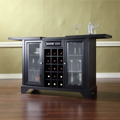 LaFayette Sliding Top Bar Cabinet In Black Finish - 47.75 "W X 19 "D X 36 "H - MDF/Rubberwood - Black - Image 3