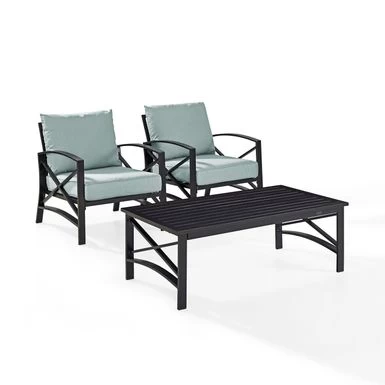 Kaplan 3 Pc Outdoor Seating Set With Mist Cushion - Two Outdoor Chairs, Coffee Table - 50"W X 71.5"D X 36"H - 50"W X 71.5"D X 36"H - Mist - Image 4
