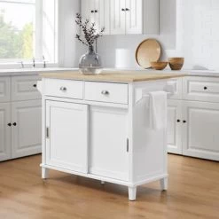 Cora Drop Leaf Kitchen Island - White