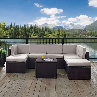 Palm Harbor 8 Piece Wicker Outdoor Seating Set With Gray Cushions - 99 W X 72.5 D X 30.5 H - 99 W X 72.5 D X 30.5 H - Brown - Image 2
