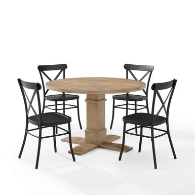 Joanna 5Pc Round Dining Set W/Camille Chairs - 98 "W X98 "D X 34.75 "H - Matte Black - Image 4