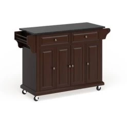 Full Size Solid Black Granite Top Kitchen Cart - N/A - Kitchen Cart - Wood - Brown