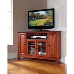 Cambridge Cherry-finished Wood 48-inch Corner TV Stand - Brown
