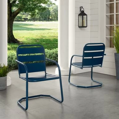 Brighton 2pc Outdoor Metal Armchair Set - 22.88 W X 23.63 D X 33.25 H - 22.88 W X 23.63 D X 33.25 H - Navy - Image 4