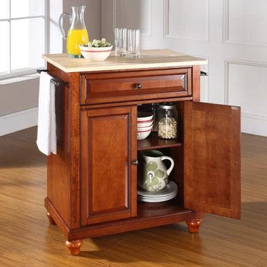 Cambridge Natural Wood Top Portable Kitchen Island In Classic Cherry Finish - N/A - Portable - Brown - Image 2