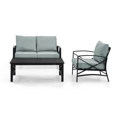 Kaplan 3 Pc Outdoor Seating Set With Mist Cushion - Loveseat, Chair , Coffee Table - 95.5"W X 66.5"D X 36"H - 95.5"W X 66.5"D X 36"H - Mist - Image 5