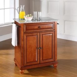 Cambridge Solid Granite Top Portable Kitchen Island In Classic Cherry Finish