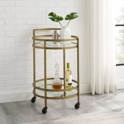 Bailey Round Bar Cart - 21.13x20x32.5 - Steel/Glass - Gold