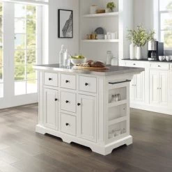 Julia Stainless Steel Top Kitchen Island - 50 "W X32 "D X 36 "H - Stationary - White - Stainless Steel
