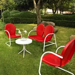 Griffith Red Metal 4-piece Outdoor Seating Set With Side Table, Loveseat, And 2 Chairs - Red