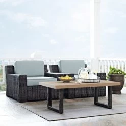 Beaufort 3 Pc Outdoor Wicker Seating Set With Mist Cushion - Two Outdoor Wicker Chairs, Coffee Table