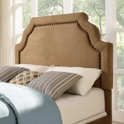 Loren Keystone Upholstered Full/Queen Headboard In Camel Microfiber - Queen