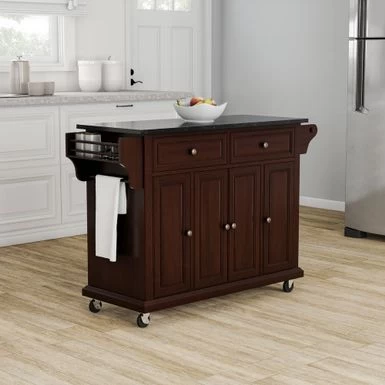 Full Size Solid Black Granite Top Kitchen Cart - N/A - Kitchen Cart - Wood - Brown - Image 2