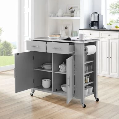 Savannah Stainless Steel Top Full-Size Kitchen Island/Cart - 37"H X 42"W X 18.25"D - Kitchen Cart - Stainless Steel - Grey - Image 2