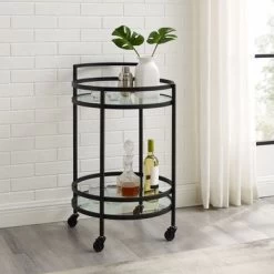 Bailey Round Bar Cart - 21.13x20x32.5 - Steel/Glass - Matte Black