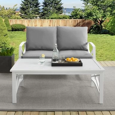 Kaplan 2-piece Outdoor Seating Set In White With Grey Cushions - 50"W X 71.5"D X 36"H - 50"W X 71.5"D X 36"H - 50"W X 71.5"D X 36"H - White - Image 3