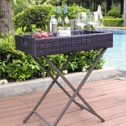 Crosley Palm Harbor Wicker Outdoor Butler Tray - 28 "W X 18 "D X32 "H - 28 "W X 18 "D X32 "H - Brown