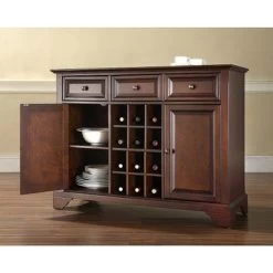 LaFayette Buffet Server / Sideboard Cabinet With Wine Storage In Vintage Mahogany Finish - Mahogany