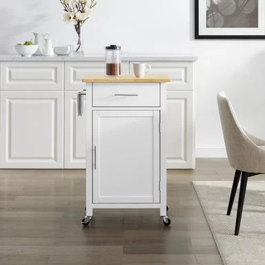 Savannah Wood Top Compact Kitchen Island/Cart - 37"H X 22.25"W X 15.75"D - Kitchen Cart - Wood - White - Image 3