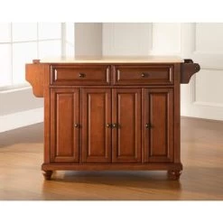 Cambridge Natural Wood Top Kitchen Island In Classic Cherry Finish