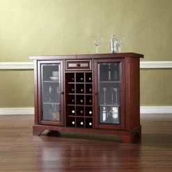 LaFayette Sliding Top Bar Cabinet In Vintage Mahogany Finish - 47.75 "W X 19 "D X 36 "H - MDF/Rubberwood - Mahogany