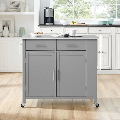 Savannah Stainless Steel Top Full-Size Kitchen Island/Cart - 37"H X 42"W X 18.25"D - Kitchen Cart - Stainless Steel - Grey - Image 3