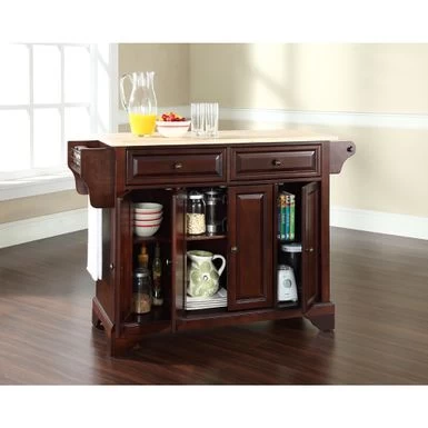 LaFayette Vintage Mahogany Finish Natural Wood Top Kitchen Island - Stationary - Mahogany - Wood - Image 2