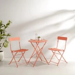 Karlee 3pc Indoor/Outdoor Metal Bistro Set - 23.5"d X 71.76"w X 32"h - Coral