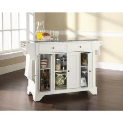 LaFayette Solid Granite Top Kitchen Island In White Finish - Stationary - White