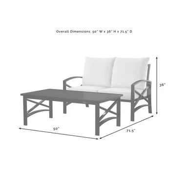 Kaplan 2-piece Outdoor Seating Set In White With Grey Cushions - 50"W X 71.5"D X 36"H - 50"W X 71.5"D X 36"H - 50"W X 71.5"D X 36"H - White - Image 7