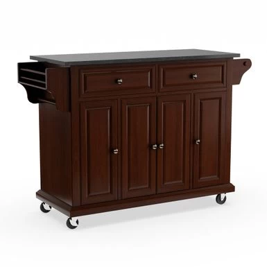 Full Size Solid Black Granite Top Kitchen Cart - N/A - Kitchen Cart - Wood - Brown - Image 3