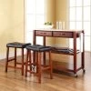 Cherry Wood Kitchen Cart/Island With Cherry 24-inch Upholstered Saddle Stools - Kitchen Cart - Wood - Cherry