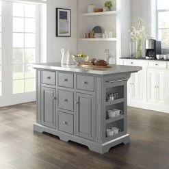 Julia Grey Stainless Steel Top Kitchen Island - 50 "W X32 "D X 36 "H - Stationary - Gray - Stainless Steel