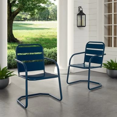 Brighton 2pc Outdoor Metal Armchair Set - 22.88 W X 23.63 D X 33.25 H - 22.88 W X 23.63 D X 33.25 H - Navy - Image 2
