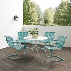 Gracie 5Pc Outdoor Metal Dining Set - 93"x93"x31.5" - Pastel Blue Satin