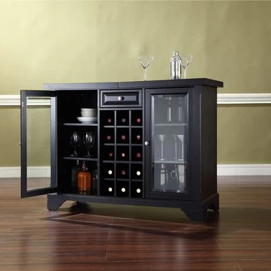 LaFayette Sliding Top Bar Cabinet In Black Finish - 47.75 "W X 19 "D X 36 "H - MDF/Rubberwood - Black - Image 4