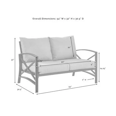 Kaplan 2-piece Outdoor Seating Set In White With Grey Cushions - 50"W X 71.5"D X 36"H - 50"W X 71.5"D X 36"H - 50"W X 71.5"D X 36"H - White - Image 8