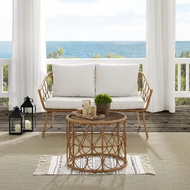 Juniper 2Pc Outdoor Wicker Conversation Set - 67"x54.5"x36" - 67"x54.5"x36" - Crme - Image 2