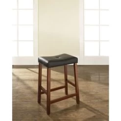 Classic Cherry 24-inch Upholstered Saddle Seat Bar Stools (Set Of 2) - Set Of 2 - Bar Height