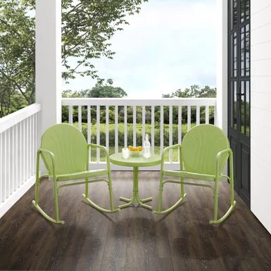 Griffith 3Pc Outdoor Metal Rocking Chair Set. - Key Lime Gloss - Image 3