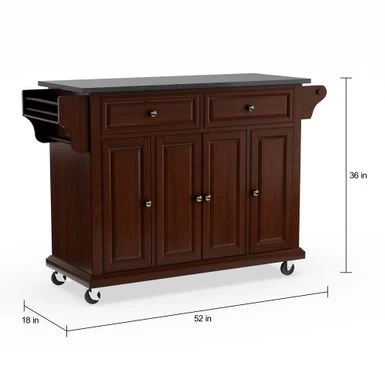 Full Size Solid Black Granite Top Kitchen Cart - N/A - Kitchen Cart - Wood - Brown - Image 4