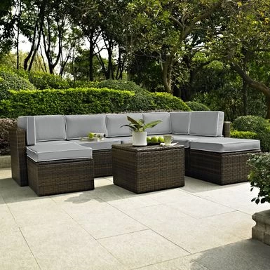 Palm Harbor 8 Piece Wicker Outdoor Seating Set With Gray Cushions - 99 W X 72.5 D X 30.5 H - 99 W X 72.5 D X 30.5 H - Brown