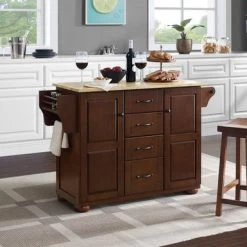 Eleanor Natural Wood Top Kitchen Island - Portable - Wood